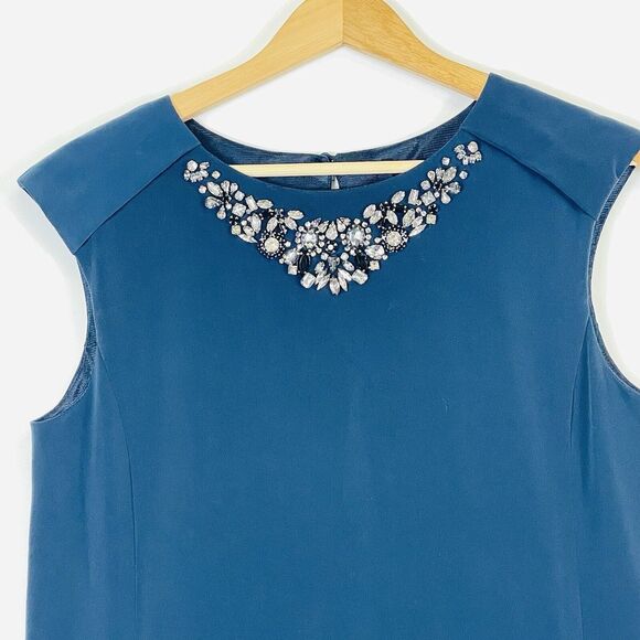 Benetton Womens Navy Blue Jewel Collar Sleeveless‎ Sheath Dress Women's Small - Picture 2 of 8